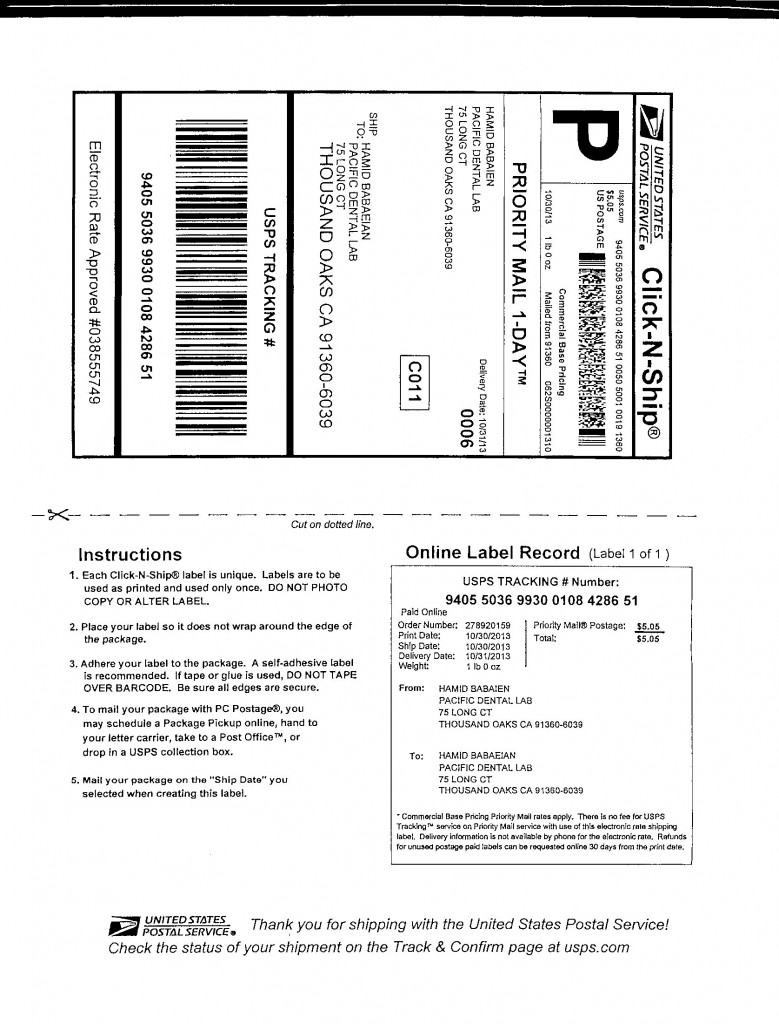 USPS SHIPPING LABEL « Pacific Dental Lab